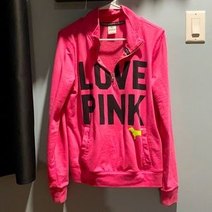 “LOVE PINK” pull over, zip front & dual pockets